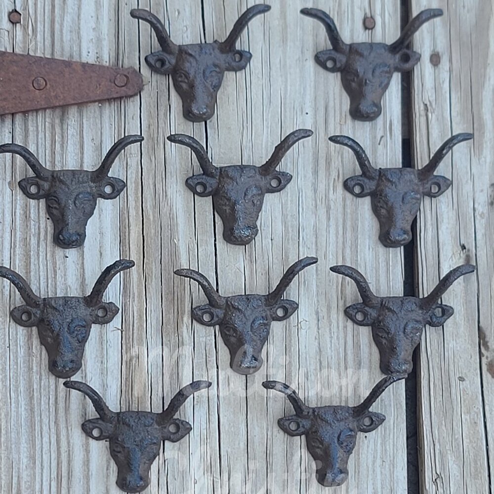 10 Longhorn Cast Iron Drawer Pull Cabinet Handle Coat Hat Towel Key Hook Rack